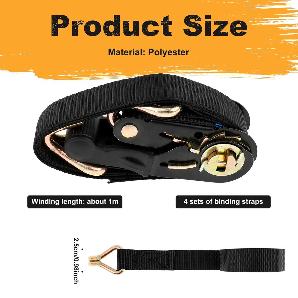 4Pcs Ratchet Tie-Down Strap Fixed Heavy Cargo Trailer Transportation Car Motorcycle Tension Rope Tie Down Strap Kit Annular Belt