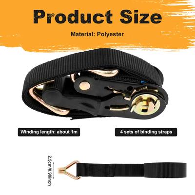 4Pcs Ratchet Tie-Down Strap Fixed Heavy Cargo Trailer Transportation Car Motorcycle Tension Rope Tie Down Strap Kit Annular Belt
