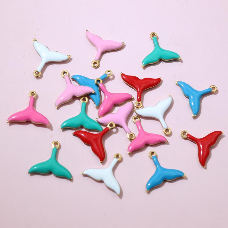 20pcs 10x11mm Stainless Steel Small Mermaid Tail Charms Pendant Enamel DIY Jewelry Making Accessories Findings Necklace Earrings