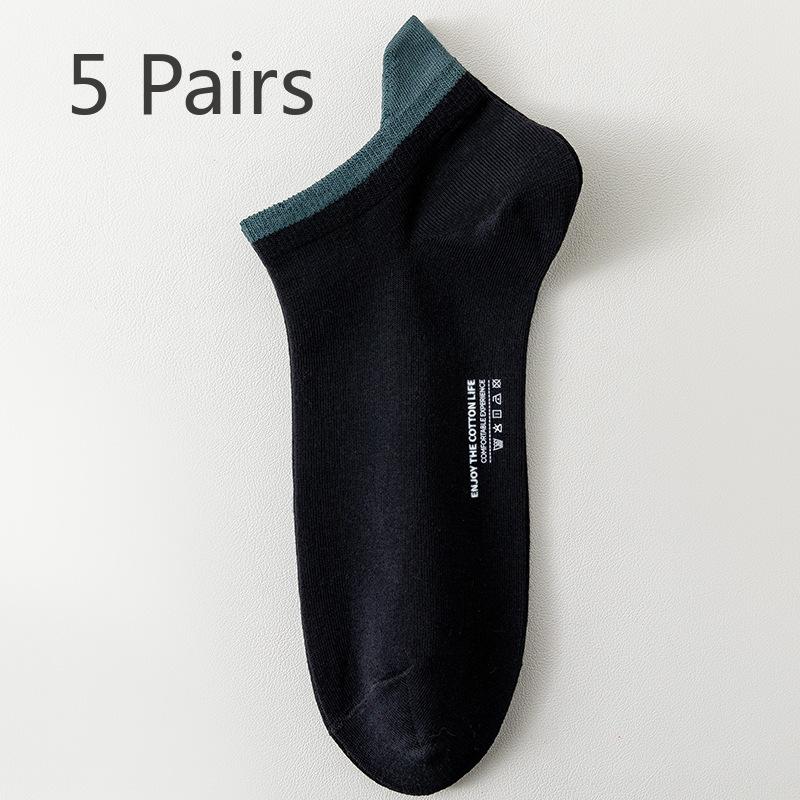 5 Pairs of Men s Spring and Autumn Cotton Breathable Invisible Short Boat Socks 5 Pairs чёрный