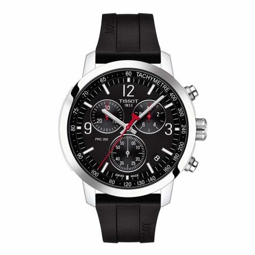

Tissot PRC 200 Chronograph Watch with Rubber Strap, Officially Imported, Men s, Black Dial, Model T1144171705700
