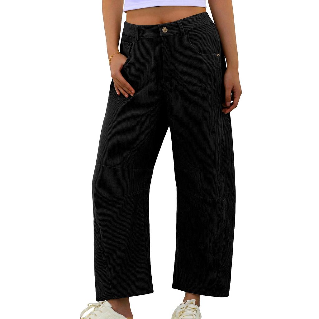 Dammode Casual Bekväma Högmidjade Lösa Raka Ben Byxor