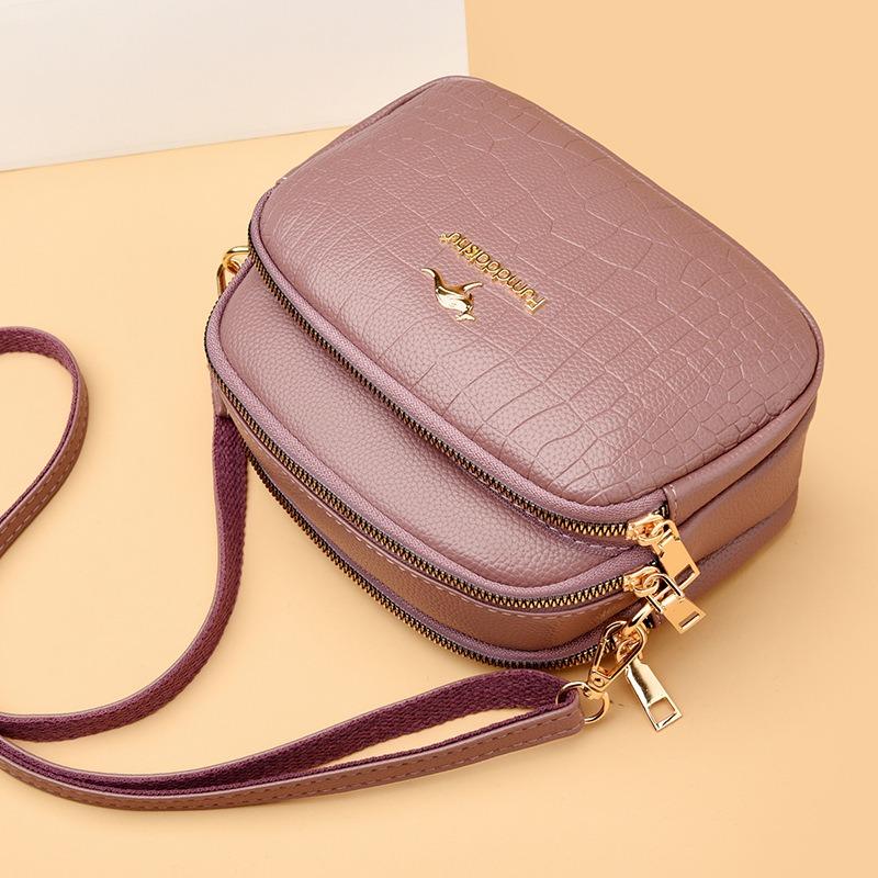 Women's bag fashionable multi-layer embossed large-capacity mobile phone bag trendy women's oblique span bag soft leather small bag