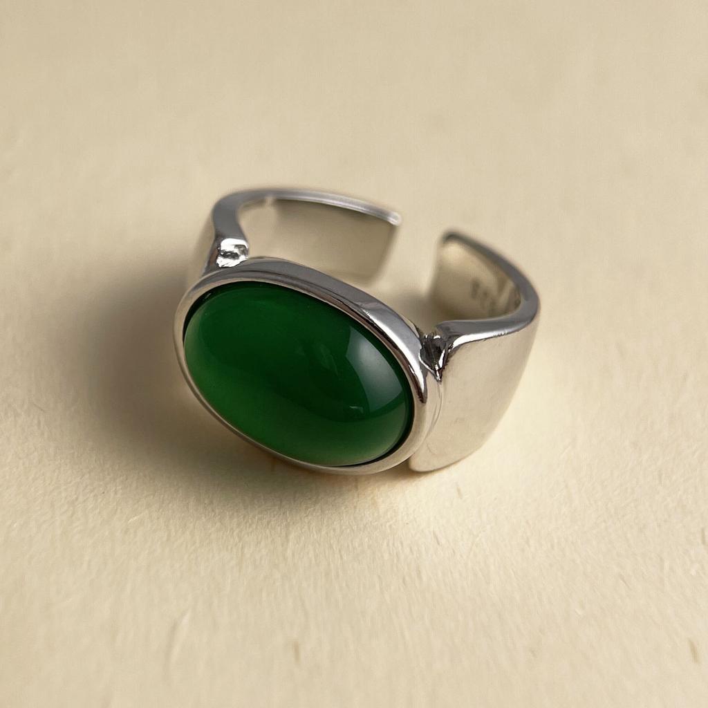 Copper Rings For Women Couple Minimalist Handmade Big Green Stone Ring Fine Jewelry Gift Prevent Allergy