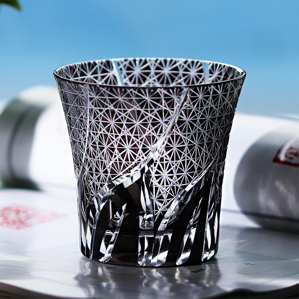 Edo Cut off Hand carved crystal glass wine glasses, Creative whisky glass, Japanese style chrysanthemum patterned beer mug