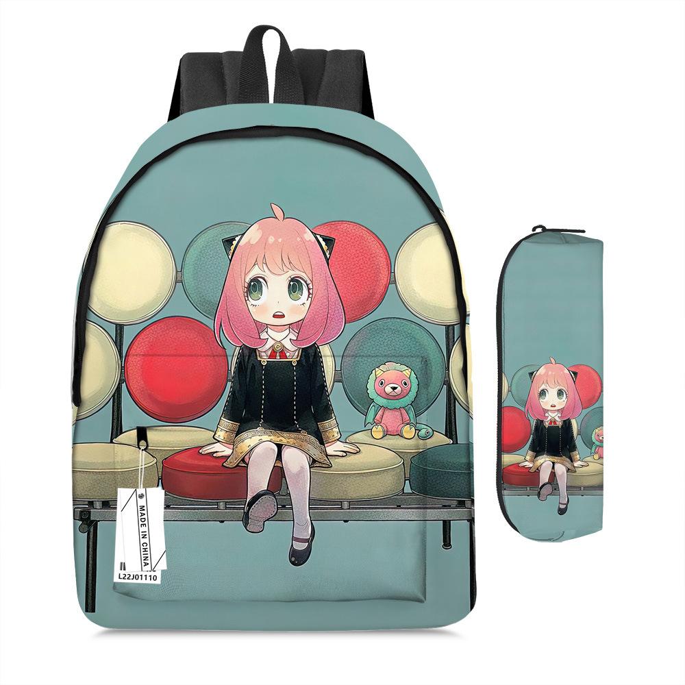 Spy Play House Cartoon Backpack Elementary And Secondary School Children'S School Bag Digital Full Printing Backpack Pencil Case