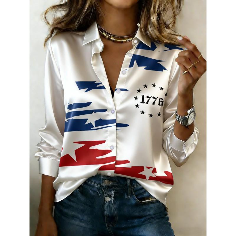 Vintage Contrast Stripe Satin Long Sleeve Shirt Loose Fit Casual Workwear Blouse Women