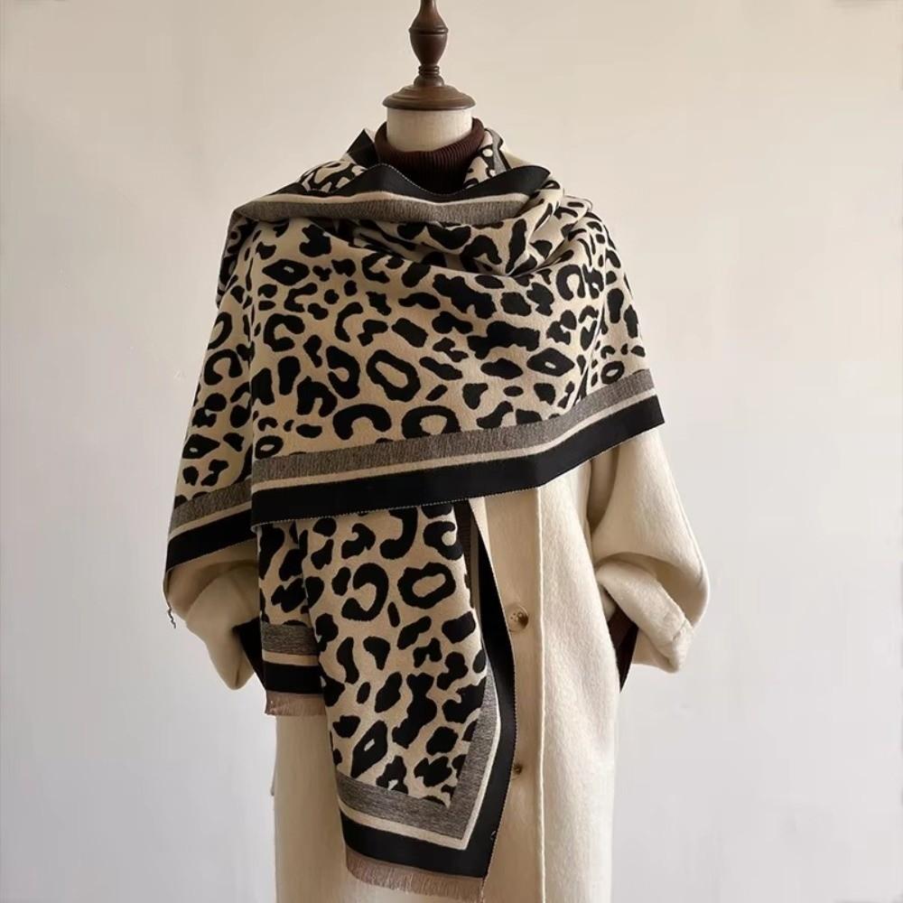 Winter Warm Cashmere Scarf Vintage Leopard print Fringed Shawls Elegant Tassel Scarves  Women Gift