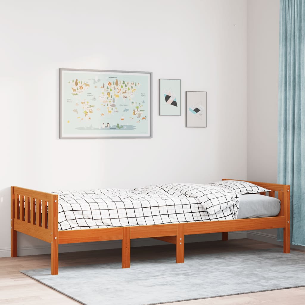 Kids  Bed Without Mattress Wax Brown 75 X 190 Cm Solid Pine Wood