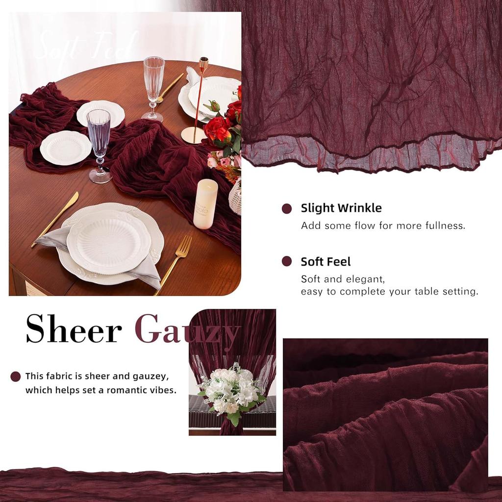 12Pcs Semi-Sheer Gauze Sage Green Table Runners Vintage Rustic Wedding Birthday Wedding Decoration Banquets Arches Boho Decor