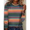 Women's T-Shirt Casual Long Sleeve Stripe Pattern Print Crew Neck Female Oversized Clothing Outdoor Vintage T Shirts