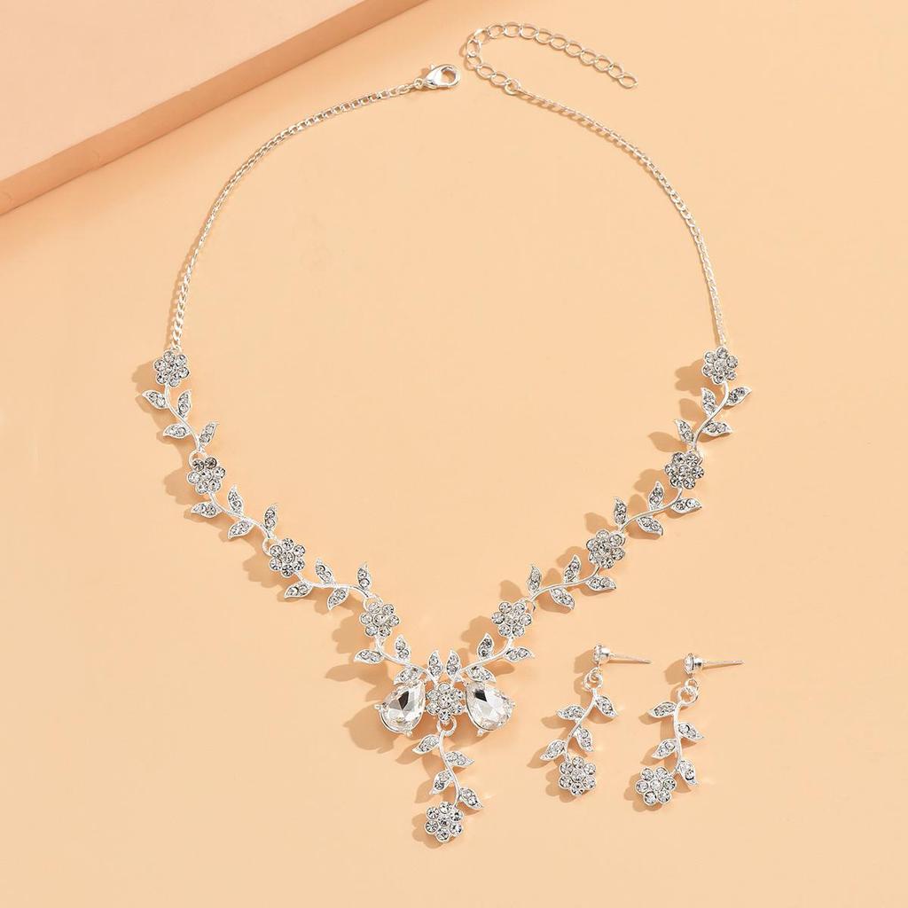 Bridal Rhinestone Crystal Necklace & Earring Set for Women's Prom & Dress Accessories