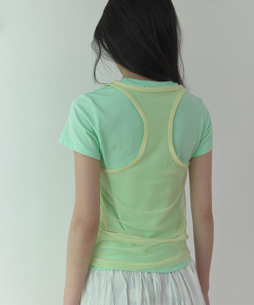 Lonkeu Sheer U-Neck Layered Sleeveless Top (Yellow)