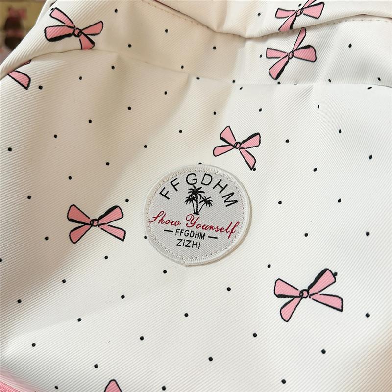 Nylon Backpack Cute Bow Print School Bag for Girls