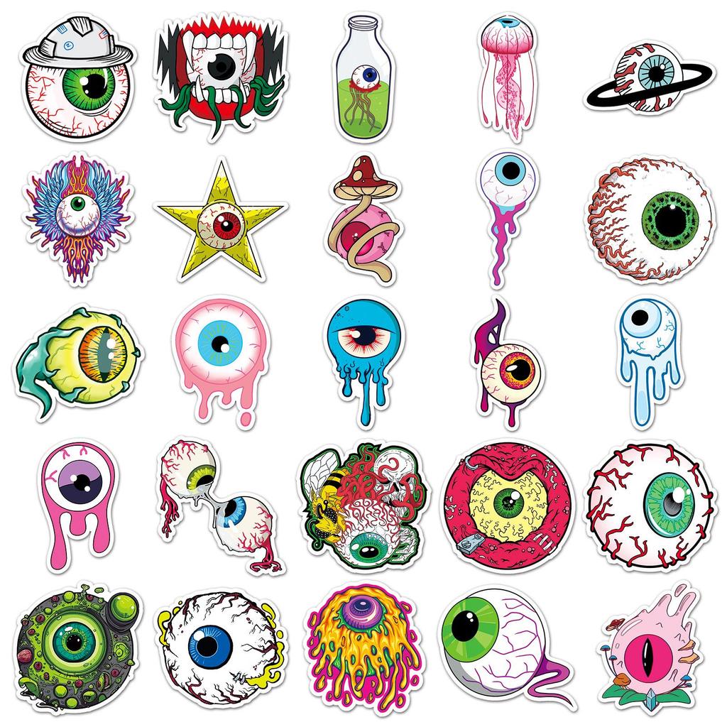 50 Eyeball Halloween Horror Cartoon Graffiti Waterproof Stickers for Notebooks and Luggage