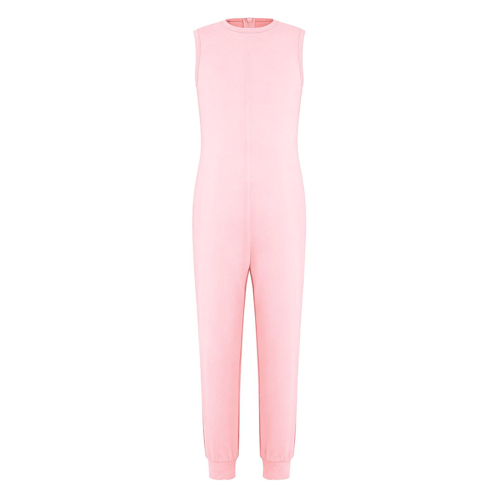 Unisex Adaptive Kleidung Einfarbiger Rundhalsausschnitt Ärmellos Ganzkörper-Jumpsuit Kostüm für besondere Bedürfnisse 5-6 Years rosa