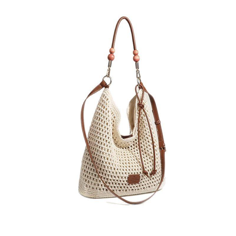 2025 New Woven Women Handbags Large Capacity Tote Bag Beach Knitting Shoulder Bags For Ladies Straw Weaving Shopping Bag With Ornament