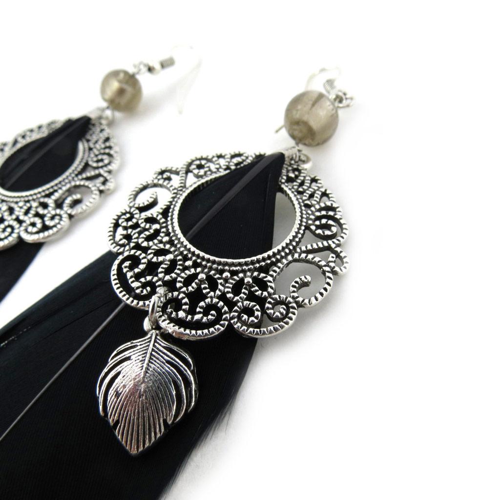 Les Trésors De Lily [N1023] - Black 'Cheyennes' Designer Earrings