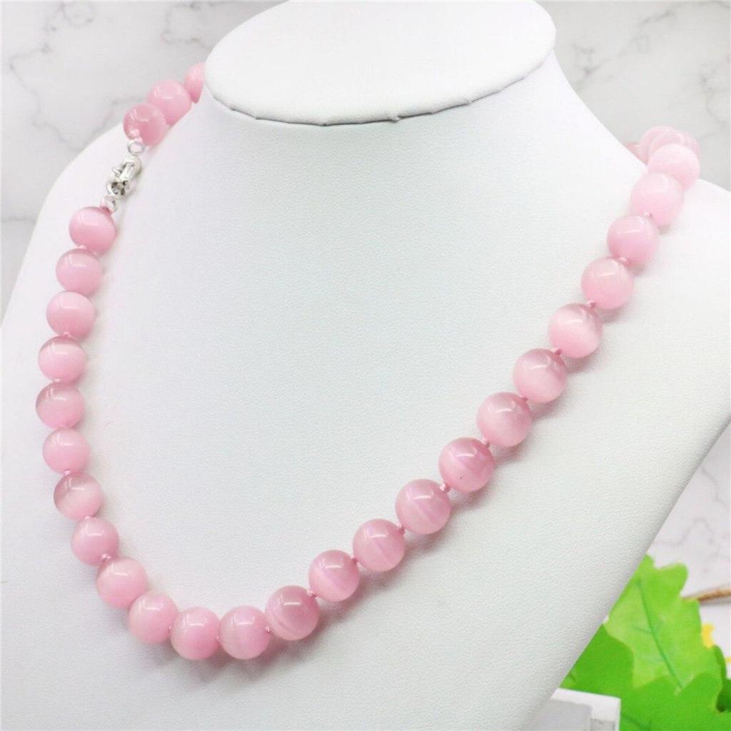 Collana con pietra occhio di gatto rosa opale messicano rotondo da 10 mm Collana con catena in corda fatta a mano Gioielli fai da te Affascinante naturale AAA (Ordine minimo 1)