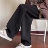 Calças de Moletom Pretas de Veludo Cotelê e Chenille Oversized Masculinas – Outono/Inverno Perna Larga Corte Reto