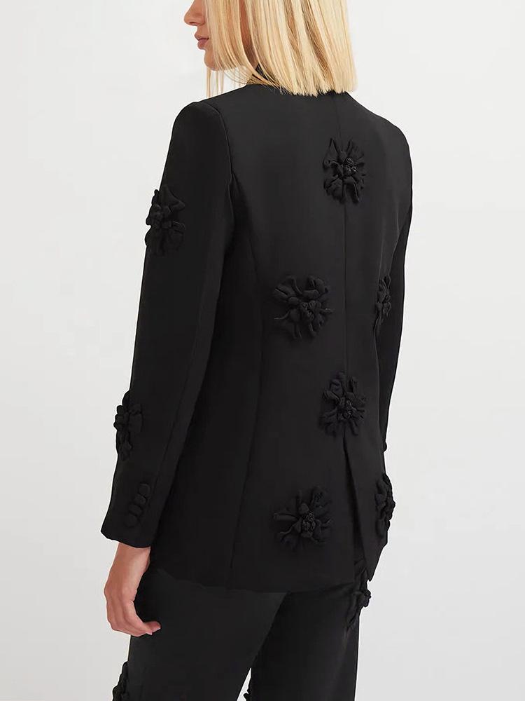 2026 Spring Women's Suit: Double-Breasted with 3D Flower Details – European & American Style