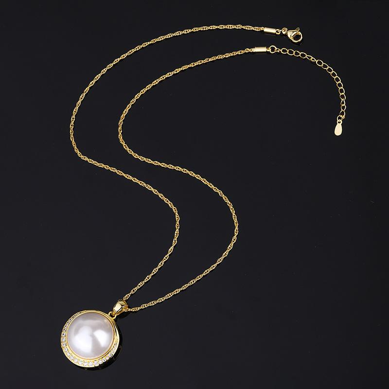 

New inlaid white bead pendant necklace retro jewelry accessories beads 20mm