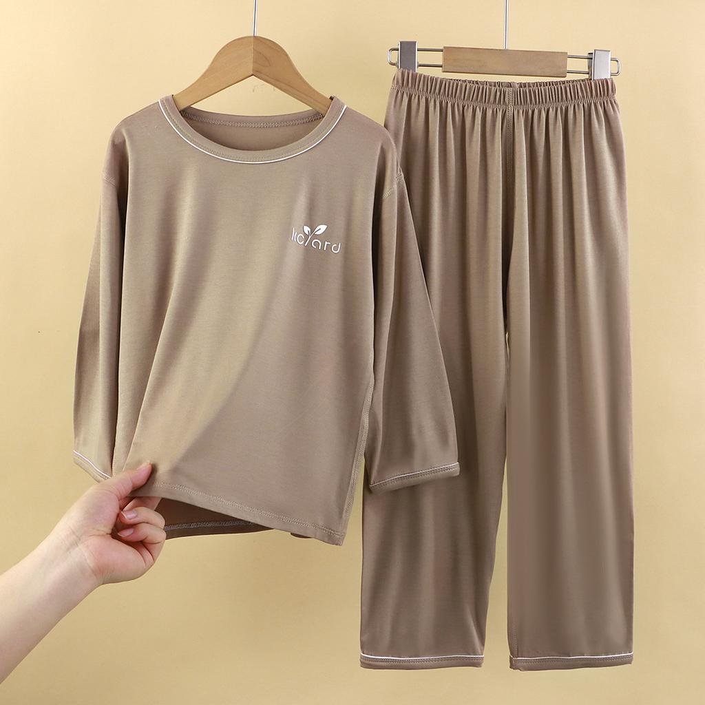 Children's Modal Suit Summer Thin Long-sleeved Air-conditioned Suit for Boys, Medium and Large Children's Home Clothes Pajamas Suit
