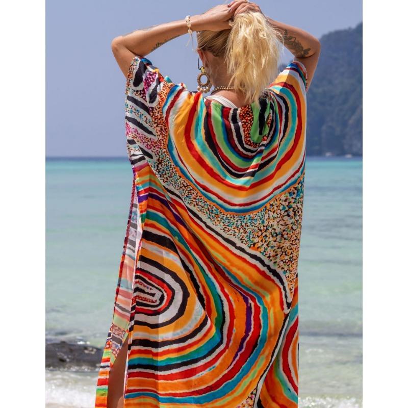 Damska Moda Lato Wiosna Panterka Rękawy 1/2 Dekolt V Luźna Talia Sukienki Casualowe