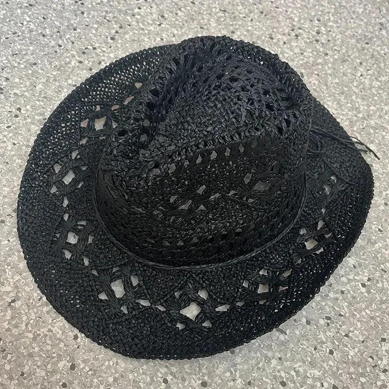 1Pc Summer Bohemian Shell Straw Hat Beach Women Men Cowboy Hats Wooden Beads Hollow Out Western Wide Brim Sun Hat Holiday Cap