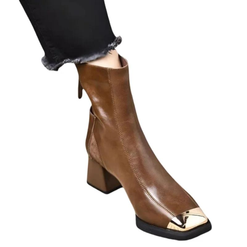 Fashion High Heels Women Chelsea Ankle Boots 2025 Trend Fad Boots New Elegant Office Woman Shoes Winter Chunky Zipper Snow Botas Pumps