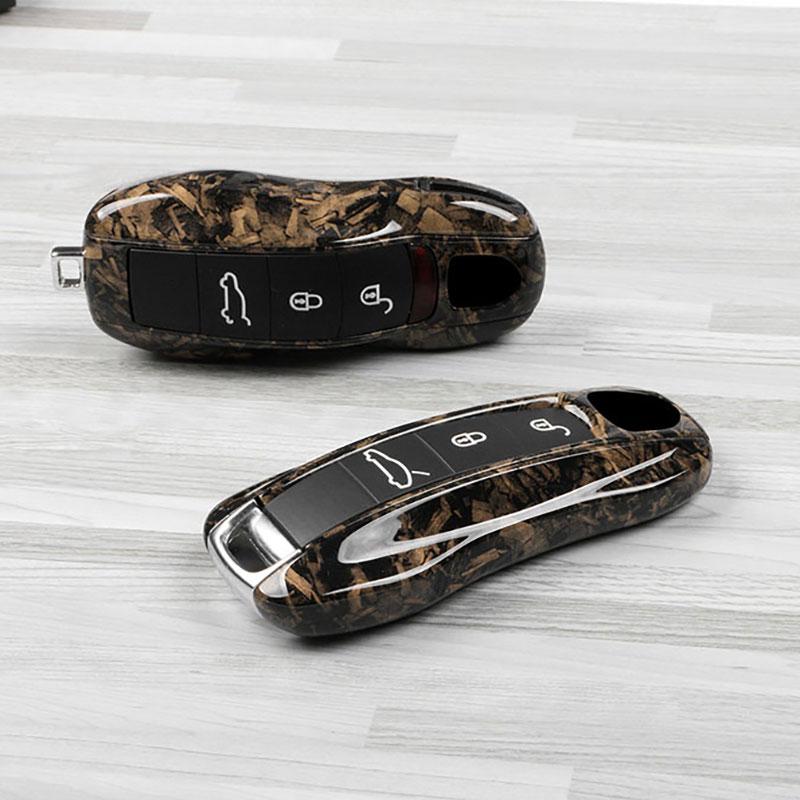 AABKS1 Luxury Plastics Wood Texture Design Car Key Case Fob Cover for Porsche Panamera Macan Boxster Cayman Cayenne 911 718