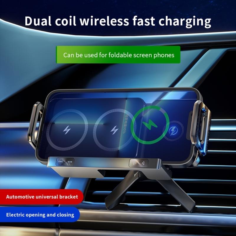 360 Rotation Magnetic Car Mount Wireless 15W Fast Charging Foldable Design Universal With Auto Clamping For Smartphones