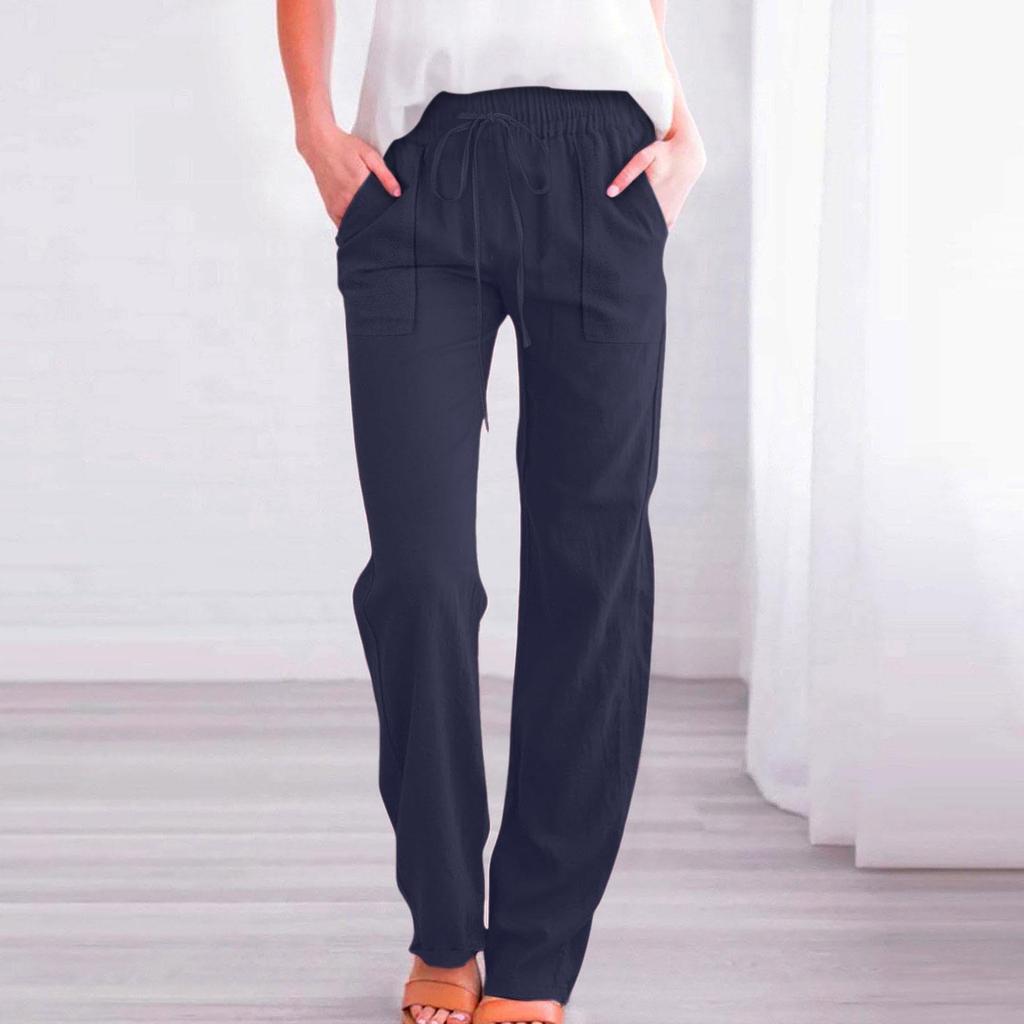 Damen Casual Hose Locker Und Bequem Elastischer Bund Gerade Hose Mit Tasche Farbe