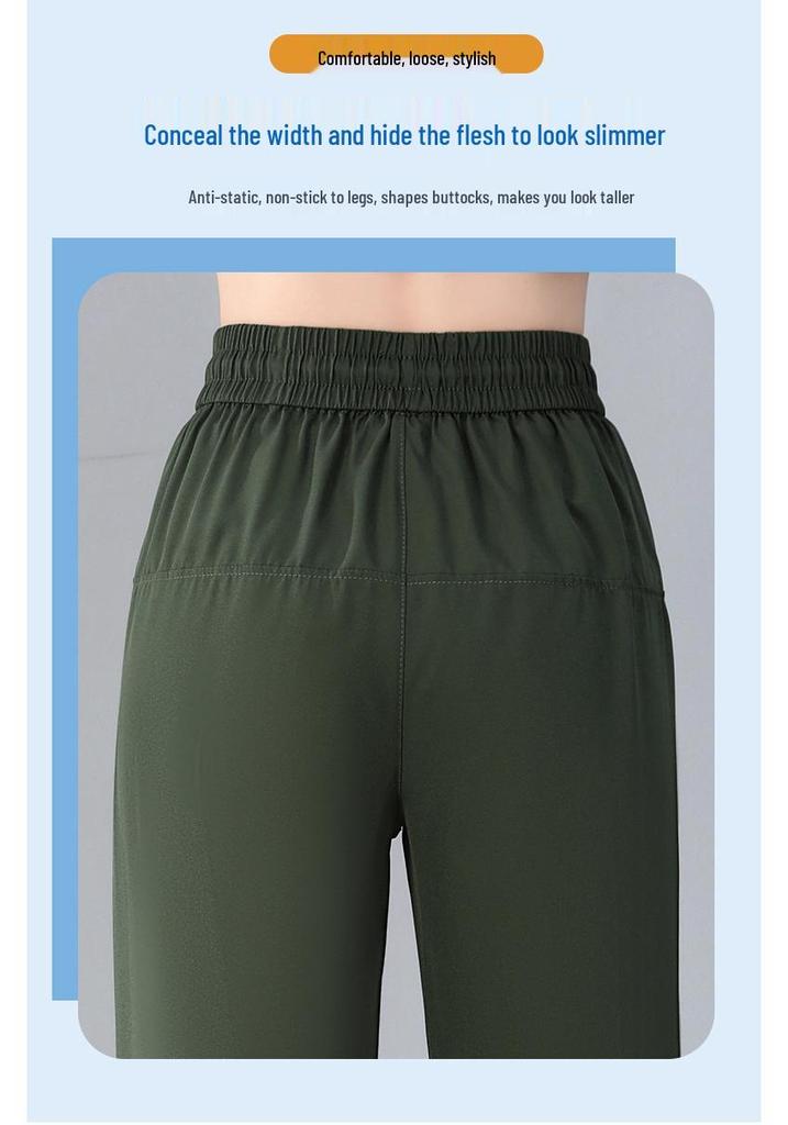 Women's Stylish High-Waist Ice Silk Wide-Leg Pants - Summer, Lightweight, Drapey, Middle-Aged Style