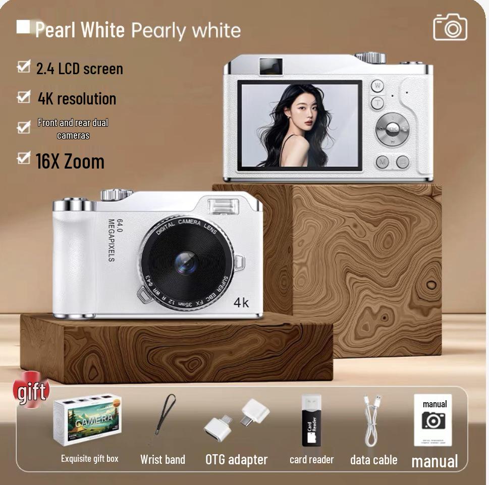 Retro CCD HD Flip Screen 4K DSLR with Dual Camera & Fill Light