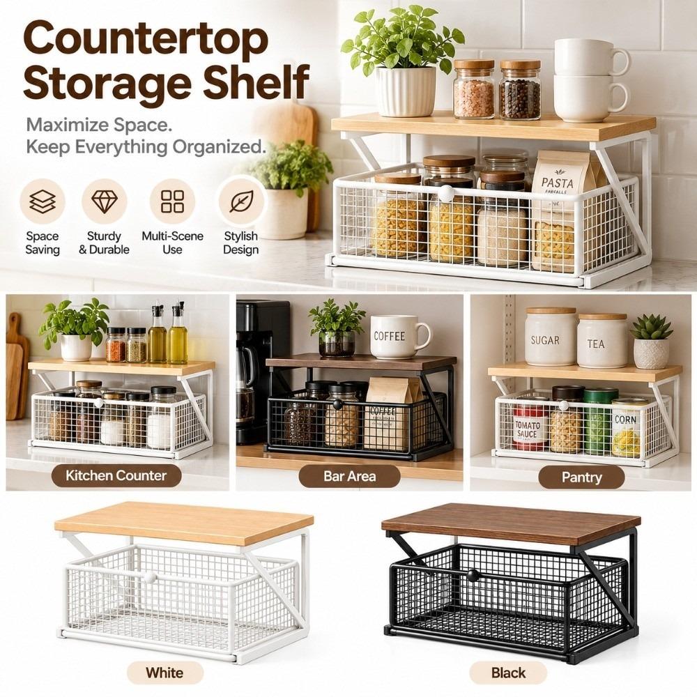 Space Saving Kitchen Organizer Shelf Countertop Storage Pantry Storage Rack  Home Organization