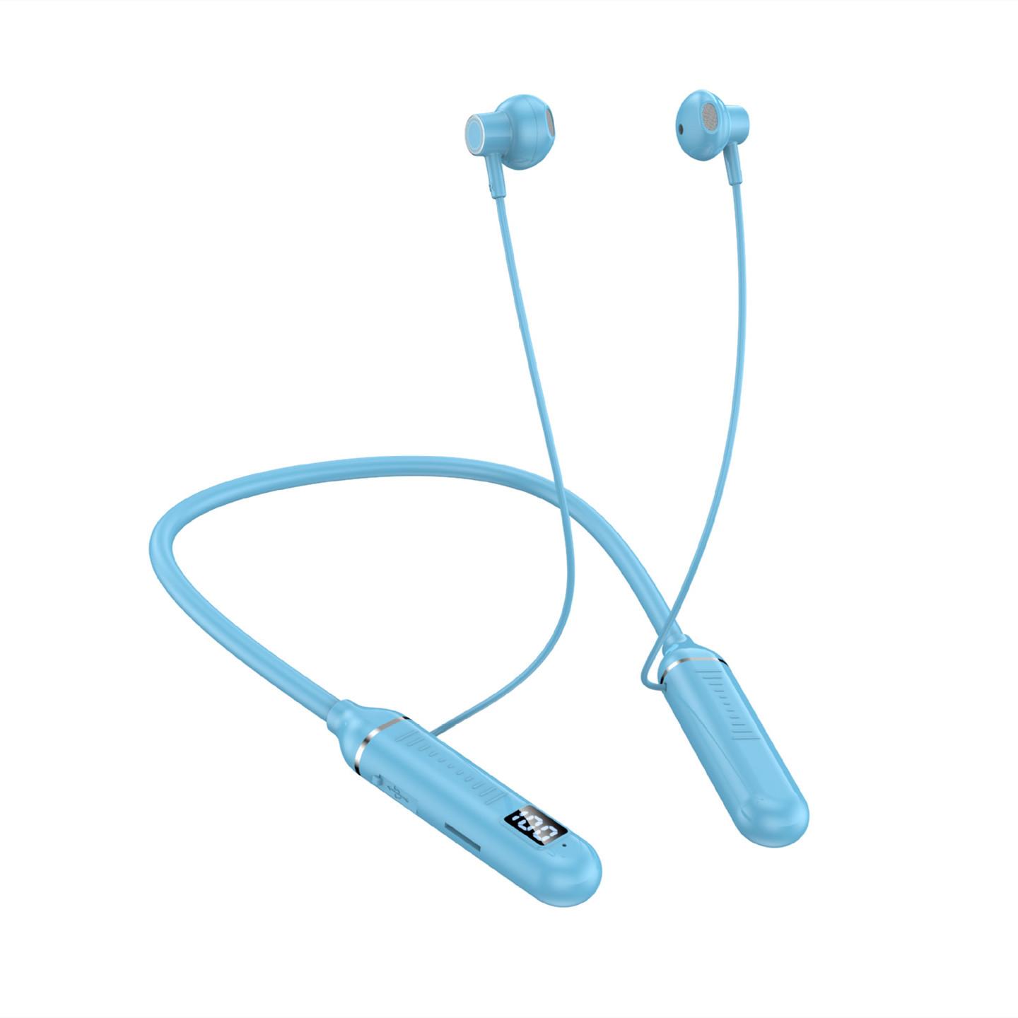 

Подвесная шейная Bluetooth-гарнитура с электрическими шоу Беспроводная шейная подвесная Bluetooth-гарнитура Спортивные наушники с двойной батареей Сверхдлинный режим ожидания синий