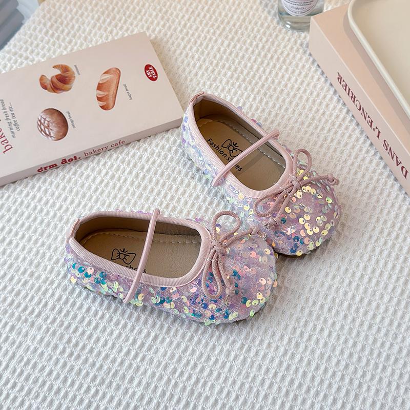

Girls Fashion Sequins Mary Jane Small Leather Shoes Spring Autumn New Soft Sole One Pedal Princess Flats Loafer Breathable 23