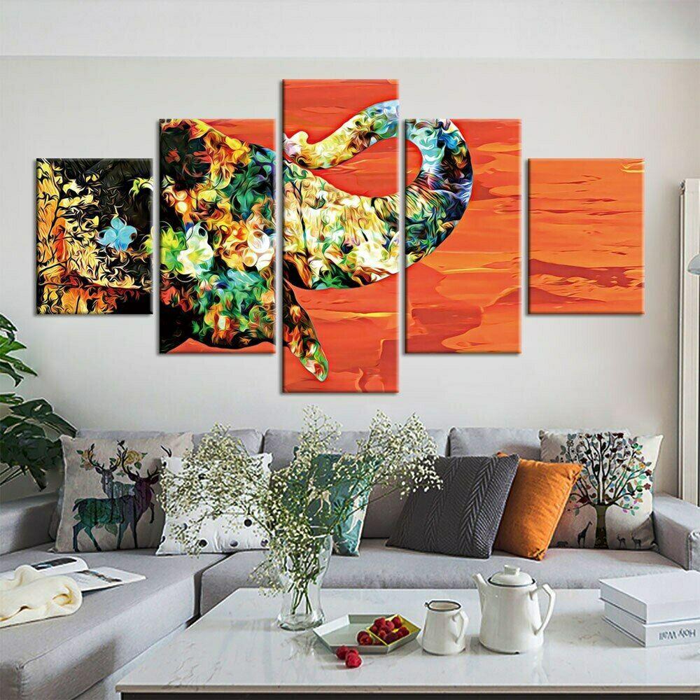 5Pcs Elephant Flower Floral Artwork Decor Canvas Wall Art Pictures Paintings Poster HD Print Room Decor 5 Pieces Home Decor