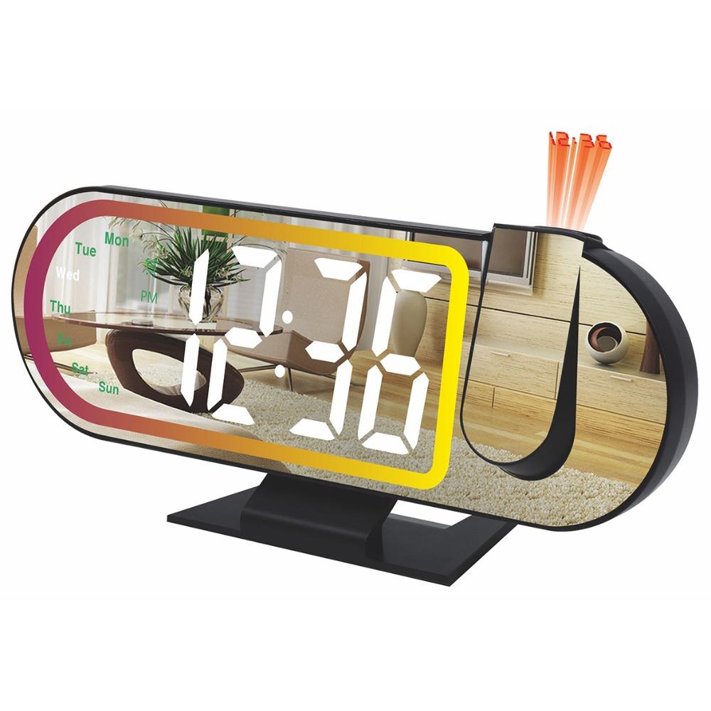 Large Screen Projection Alarm Clock Temperature RGB Mood Light Digital Alarm Clock Clear Time Intelligent Electronic