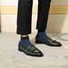 Fashion Luxury Men's Genuine Cow Leather Dress Shoes Green Black Slip-on Loafer Monk Strap Buckle Casual Business Wedding Footwear
