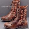 Retro Women's Boots Winter New Round Head Thick Heel Lace-up Embroidered Short Boots Women's Shoes