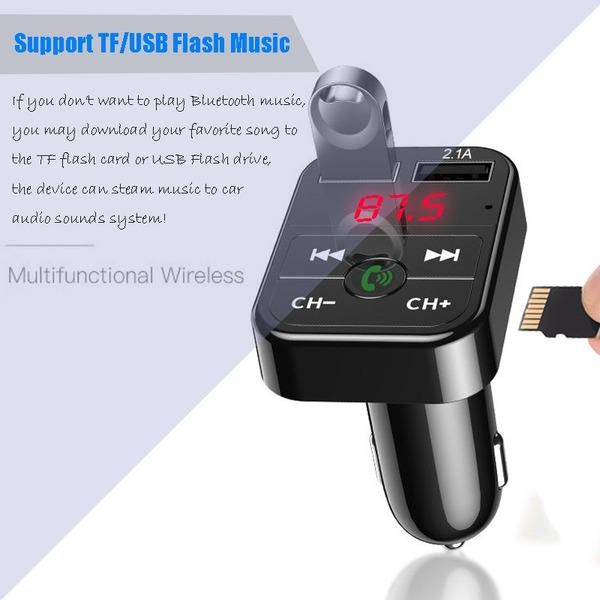 Bil Bluetooth 5.0 FM-sender Trådløs håndfri lydmottaker Auto MP3-spiller 2.1A Dual USB Hurtiglader Biltilbehør