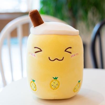 Cute Cartoon Fruit Bubble Tea Cup Shaped Pillow with Suction Tubes Real -Life Stuffed Soft Back Cushion Funny Boba Food