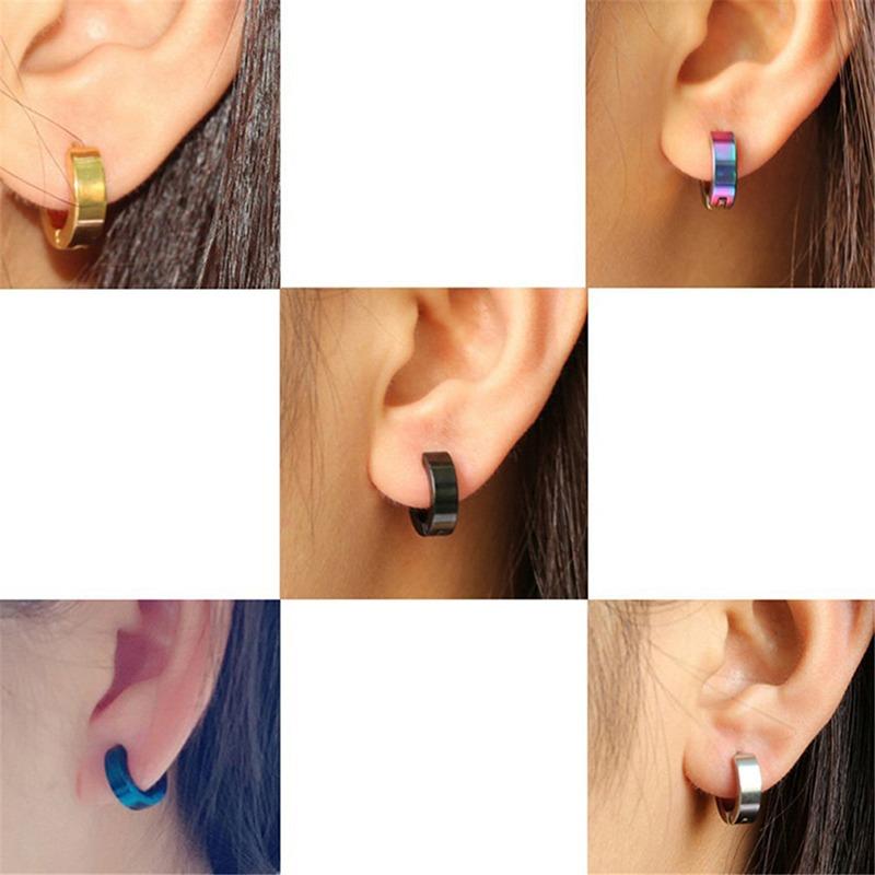 Fashion Women Men Small Huggie Silver Color Gold Black Blue Titanium Steel Round Smooth Circle Hoop Earrings Jewelry