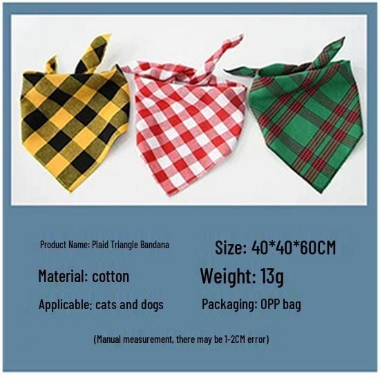 All-Cotton Plaid Christmas Dog Bandana Scarf