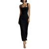 Women's Sleeveless Square Neck Midi Dress Fitted Waist Solid Strap Design Elegant Casual Party Wear for Summer and Spring