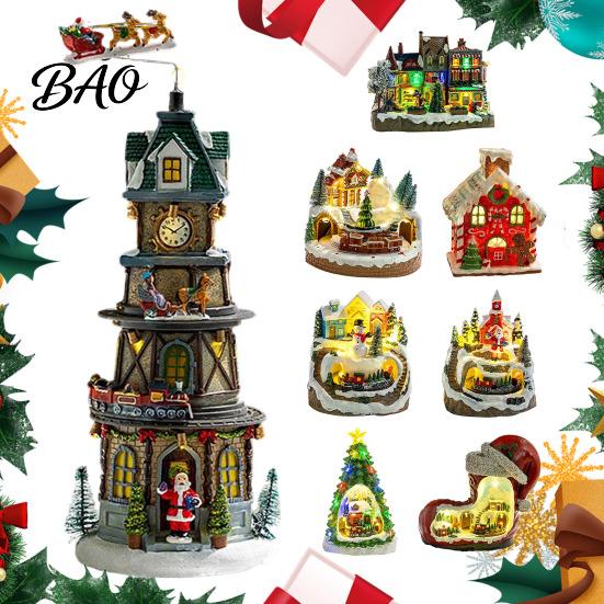 Indoor Festive Party Supplies 2Pcs Christmas Train Music Box with Rotating Light, Snow Village Carousel Holiday Decorative Ornaments Ornament,