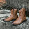 Botas occidentales para hombre Punta puntiaguda Puntas de ala Negro Marrón Amarillo Vestido retro informal Cremallera Cuero Botas de entretiempo para hombre a media pantorrilla para hombre Tallas grandes