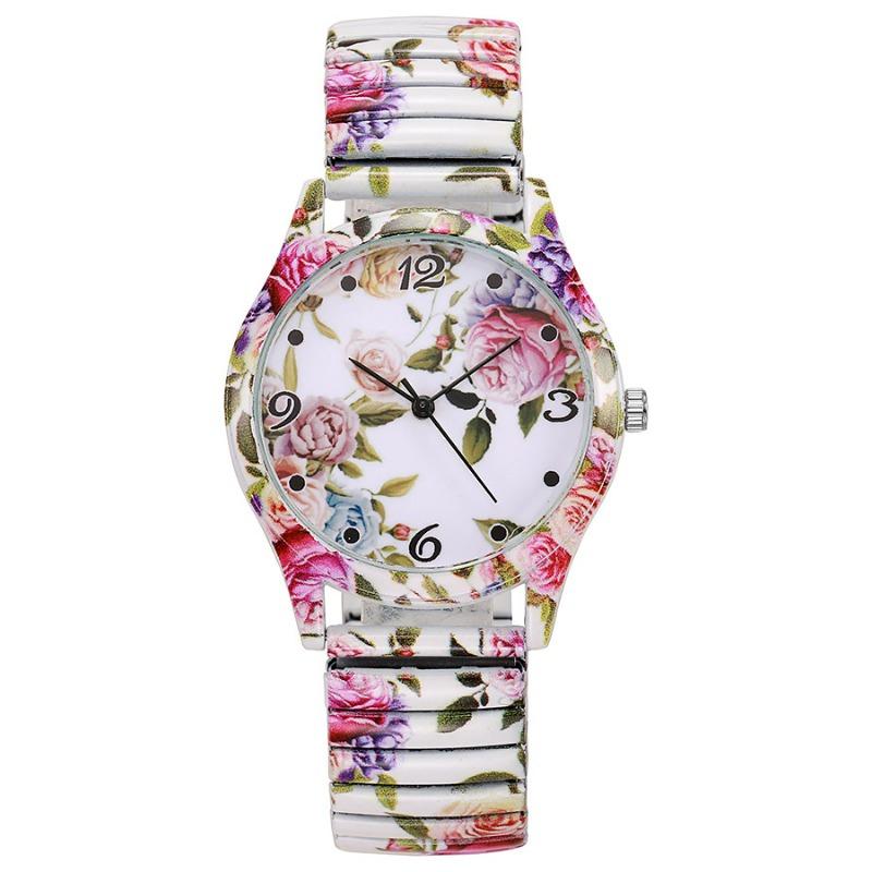 Montre Mode Couleur Imprimée Bracelet Élastique Montre Dame